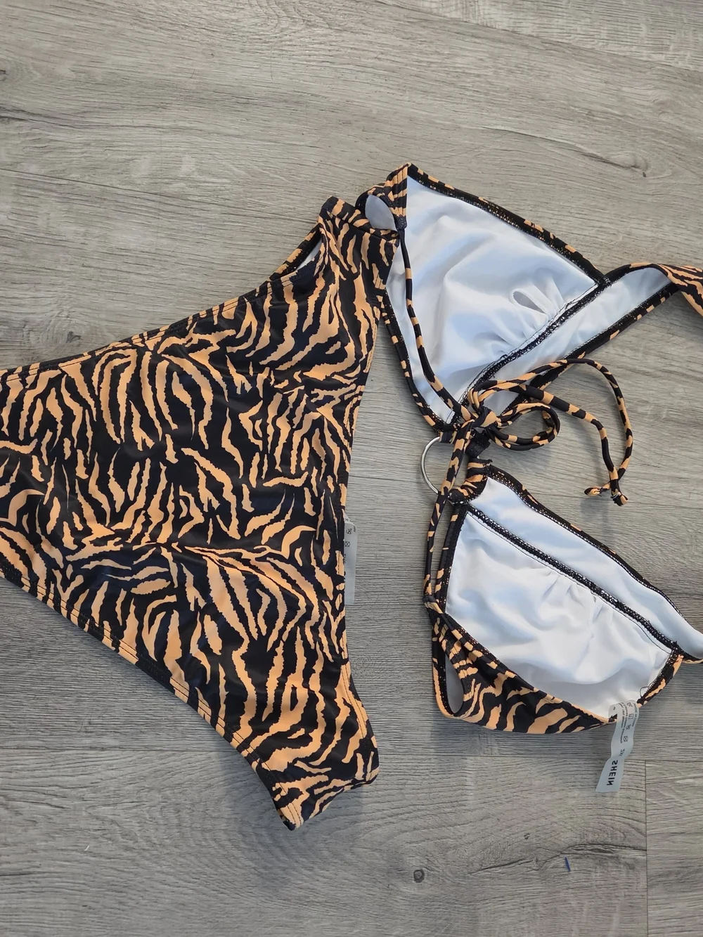 SHEIN Brown Tiger-Print Ring Bikini Top